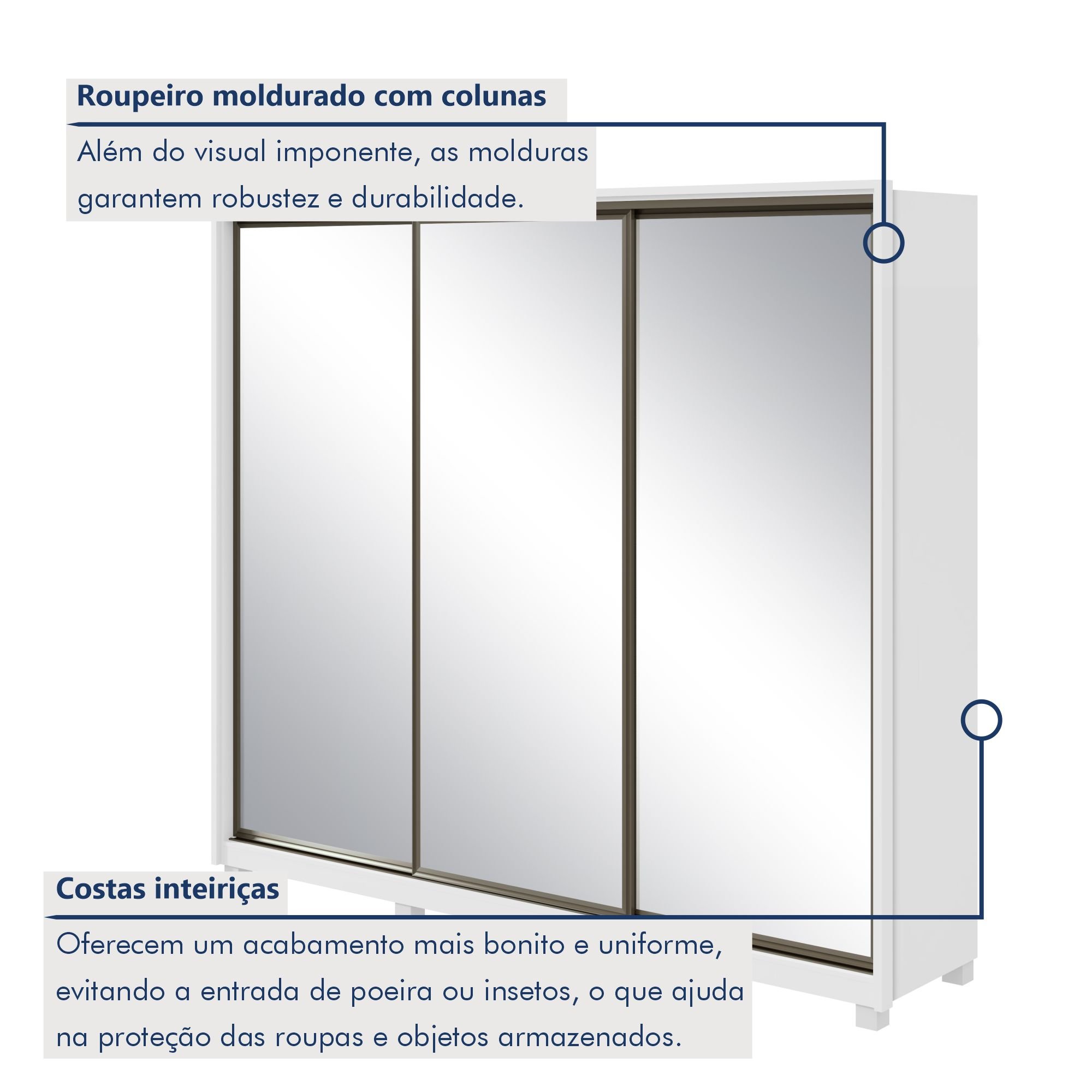 Guarda Roupa Casal com 3 Espelhos 3 Portas de Correr 6 Gavetas 270,5cm Spazio Super Glass   - 3