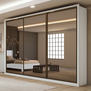 Guarda Roupa Casal com 3 Espelhos 3 Portas de Correr 6 Gavetas 270,5cm Spazio Super Glass 100% MDF