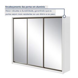 Guarda Roupa 3 Espelhos 3 Portas de Correr 6 Gavetas 270,5cm 100% MDF Spazio Super Glass Yescasa Branco - 7