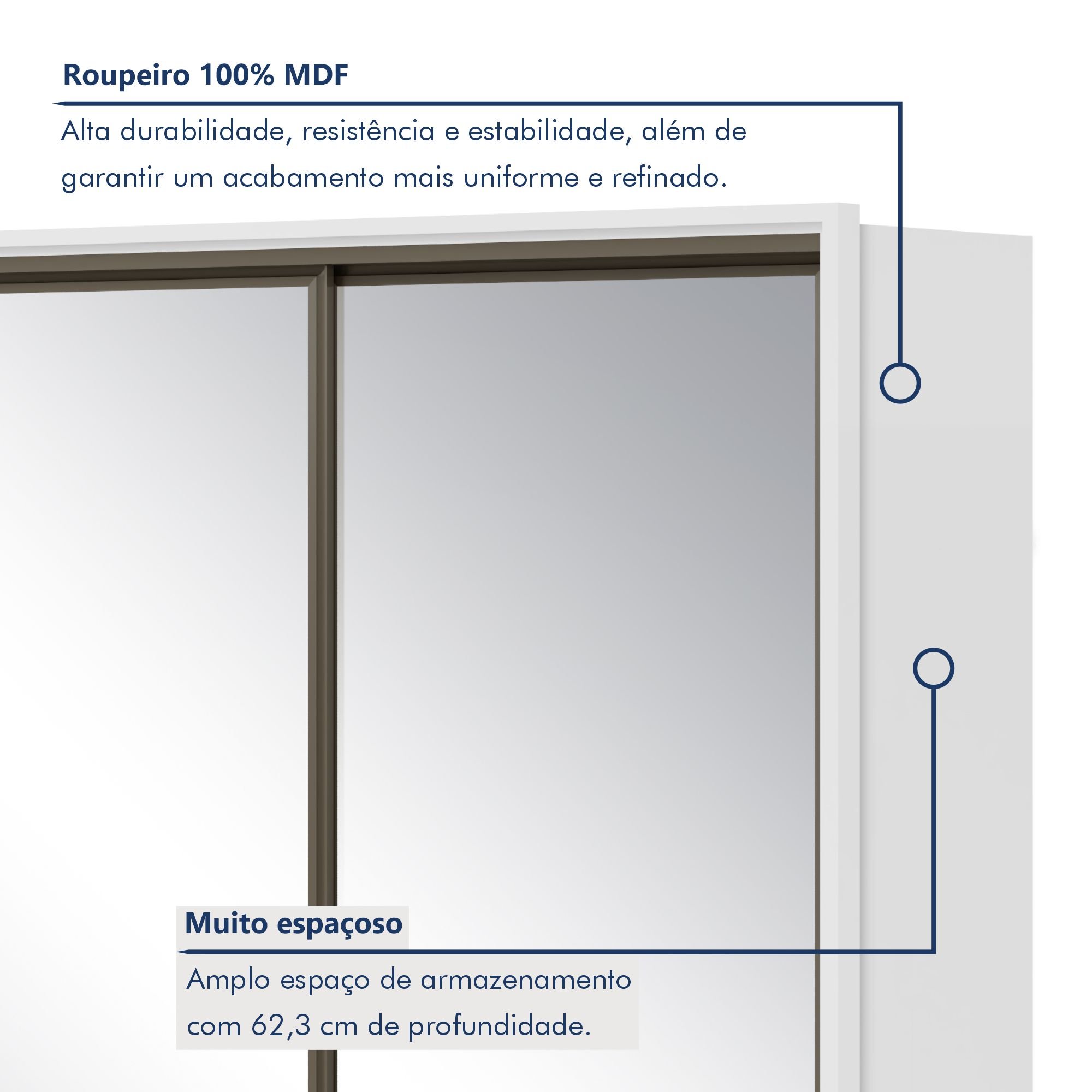 Guarda Roupa Casal com 3 Espelhos 3 Portas de Correr 6 Gavetas 270,5cm Spazio Super Glass   - 2