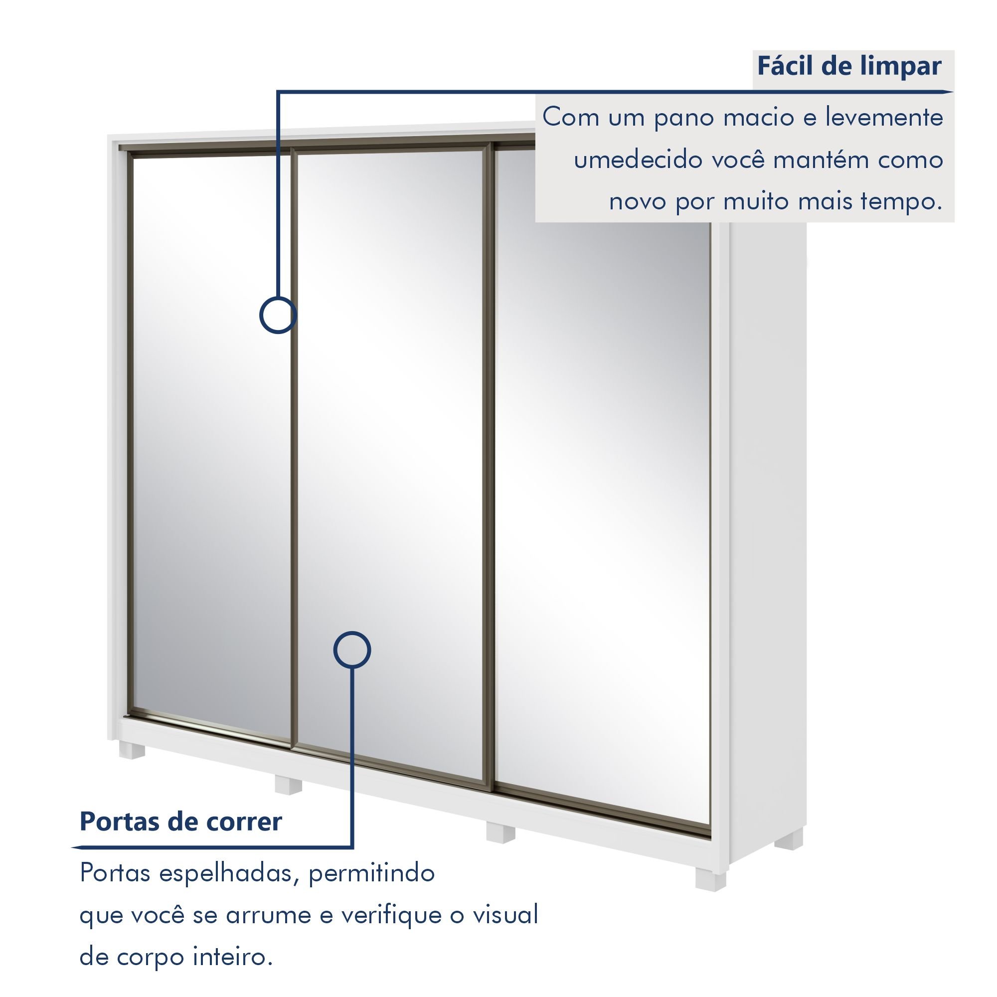 Guarda Roupa Casal com 3 Espelhos 3 Portas de Correr 6 Gavetas 270,5cm Spazio Super Glass   - 4