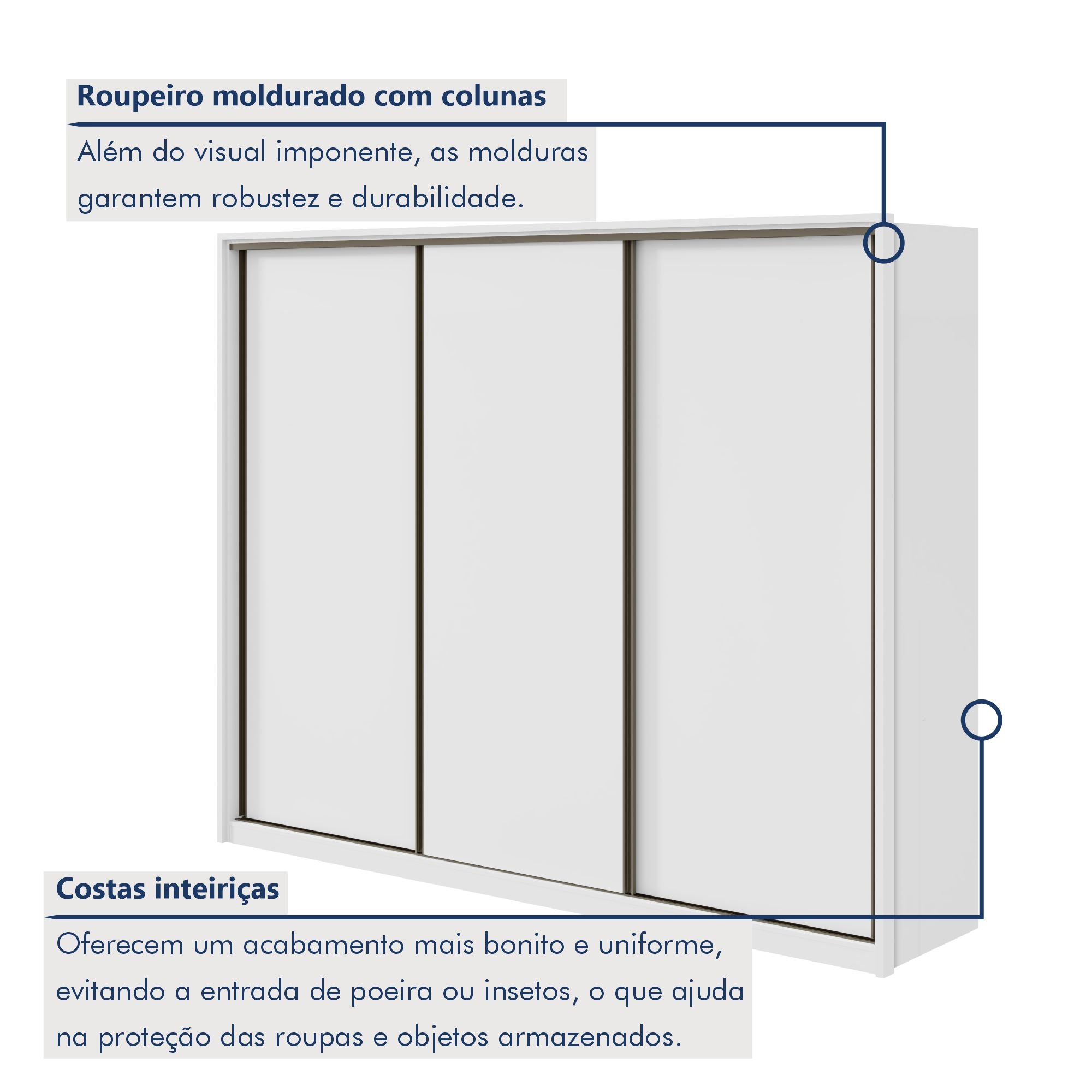 Guarda Roupa Casal 3 Portas de Correr 6 Gavetas 270,5cm Spazio   - 3