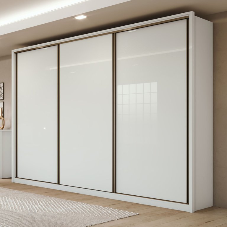 Guarda Roupa Casal 3 Portas de Correr 6 Gavetas 270,5cm Spazio 100% MDF Branco