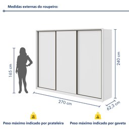 Guarda Roupa Casal 3 Portas de Correr 6 Gavetas 270,5cm Spazio 100% MDF - 10