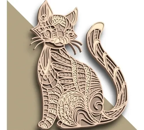 Painel decorativo gato arabescos em camadas mdf 59cm