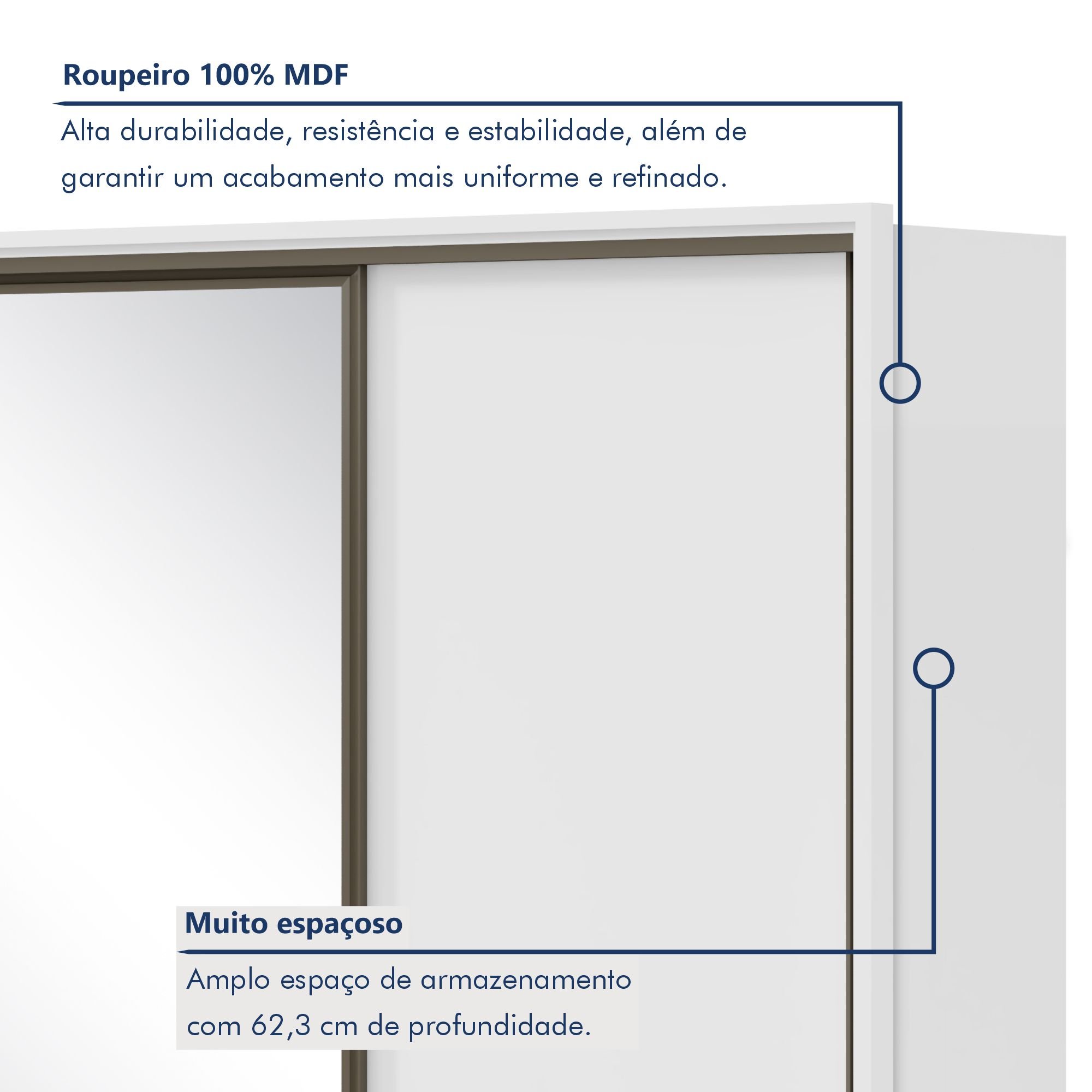 Guarda Roupa Casal com Espelho 3 Portas de Correr 6 Gavetas 270,5cm Spazio Glass Espresso Móveis  - 2