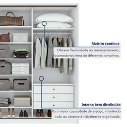 Guarda Roupa Casal Espelho 3 Portas de Correr 6 Gavetas 270,5cm 100% MDF Spazio Glass Yescasa - 11