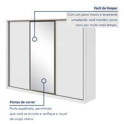 Guarda Roupa Casal com Espelho 3 Portas de Correr 6 Gavetas 270,5cm Spazio Glass Espresso Móveis 100% MDF - 4
