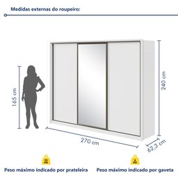 Guarda Roupa Casal com Espelho 3 Portas de Correr 6 Gavetas 270,5cm Spazio Glass Espresso Móveis 100% MDF - 11