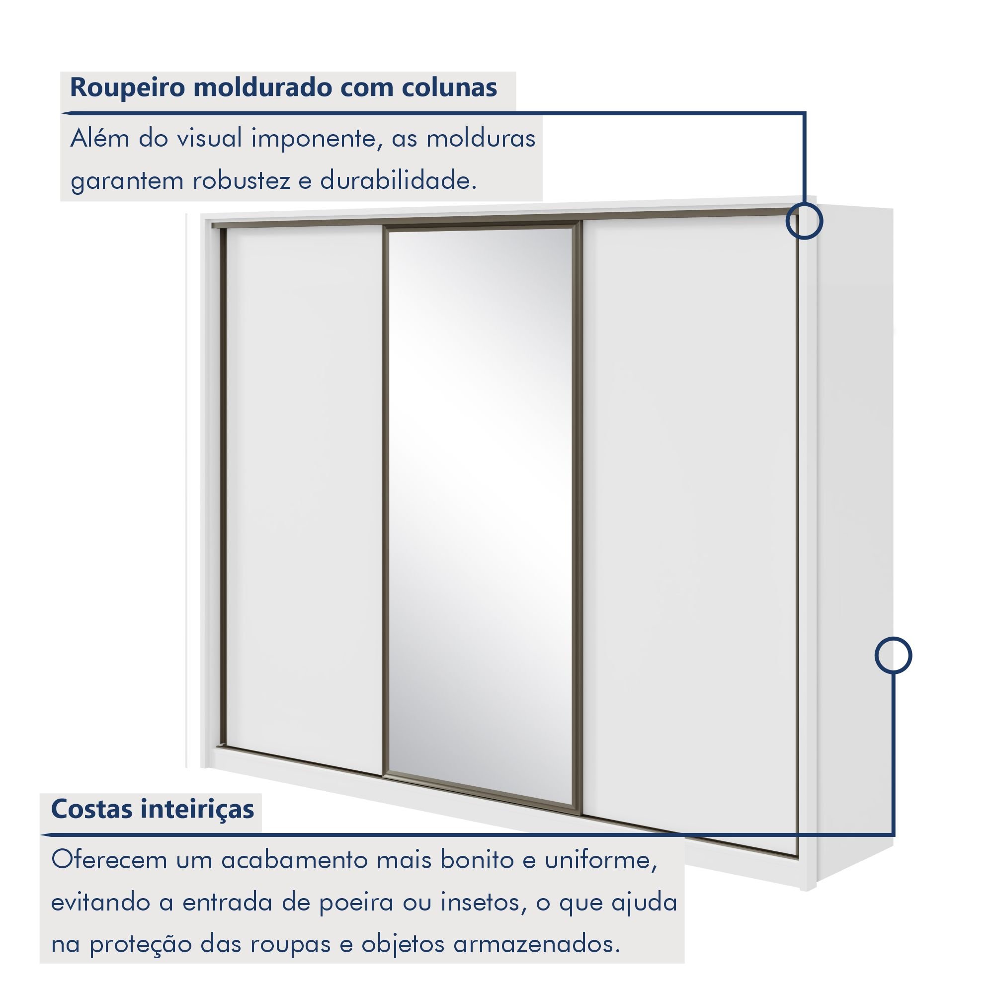 Guarda Roupa Casal com Espelho 3 Portas de Correr 6 Gavetas 270,5cm Spazio Glass Espresso Móveis  - 3