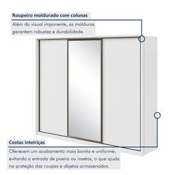 Guarda Roupa Casal com Espelho 3 Portas de Correr 6 Gavetas 270,5cm Spazio Glass Espresso Móveis 100% MDF - 3