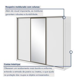 Guarda Roupa Casal Espelho 3 Portas de Correr 6 Gavetas 270,5cm 100% MDF Spazio Glass Yescasa - 5