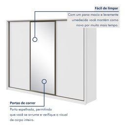 Guarda Roupa Casal Espelho 3 Portas de Correr 6 Gavetas 270,5cm 100% MDF Spazio Glass Yescasa - 6