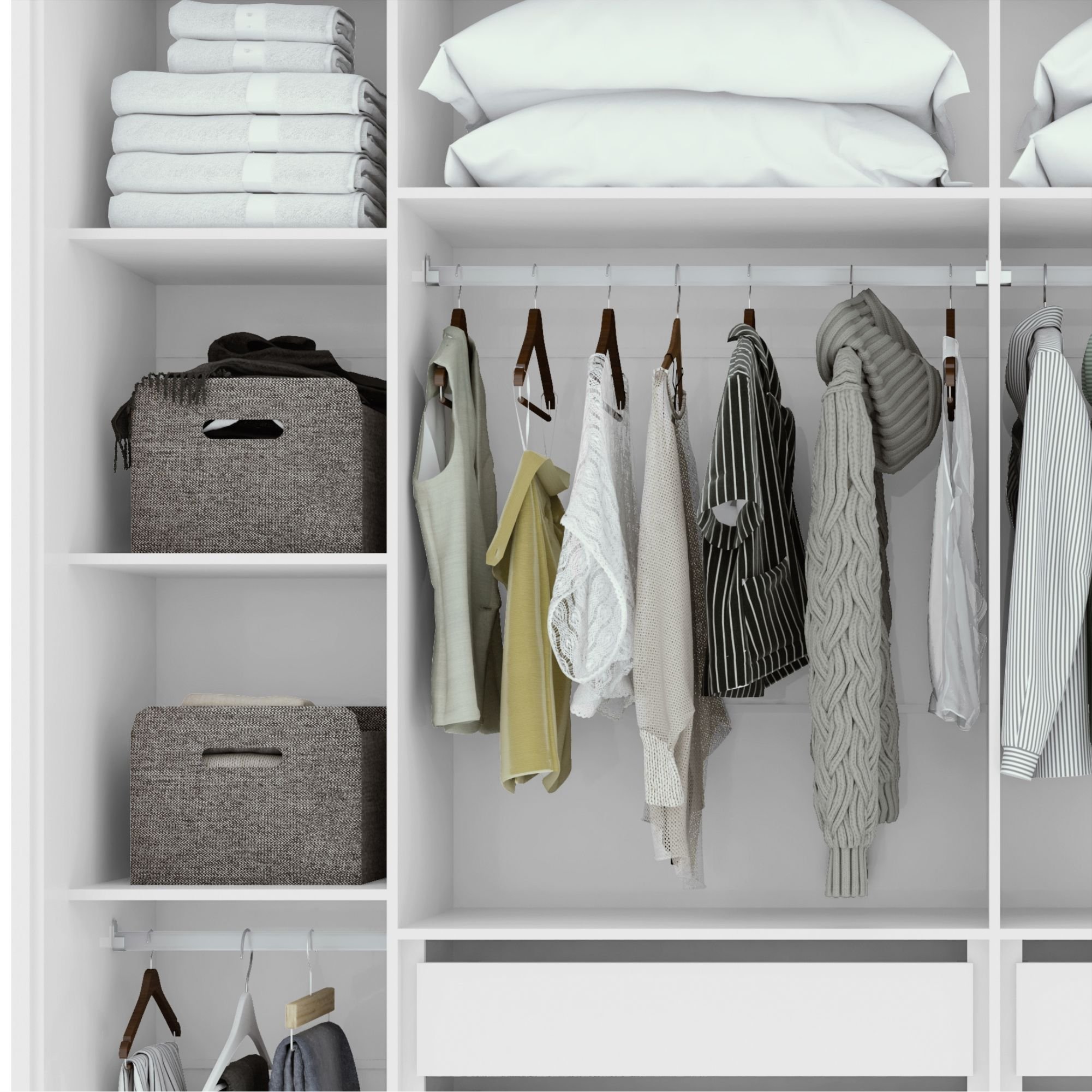 Guarda-roupa Casal com Espelho 2 Portas de Correr 6 Gavetas
