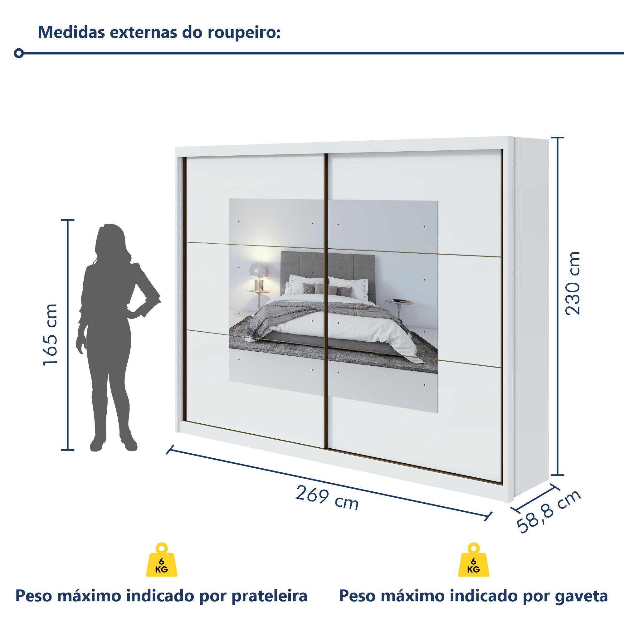 Guarda-roupa Casal com Espelho 2 Portas de Correr 6 Gavetas Toronto Plus Espresso Móveis - 10