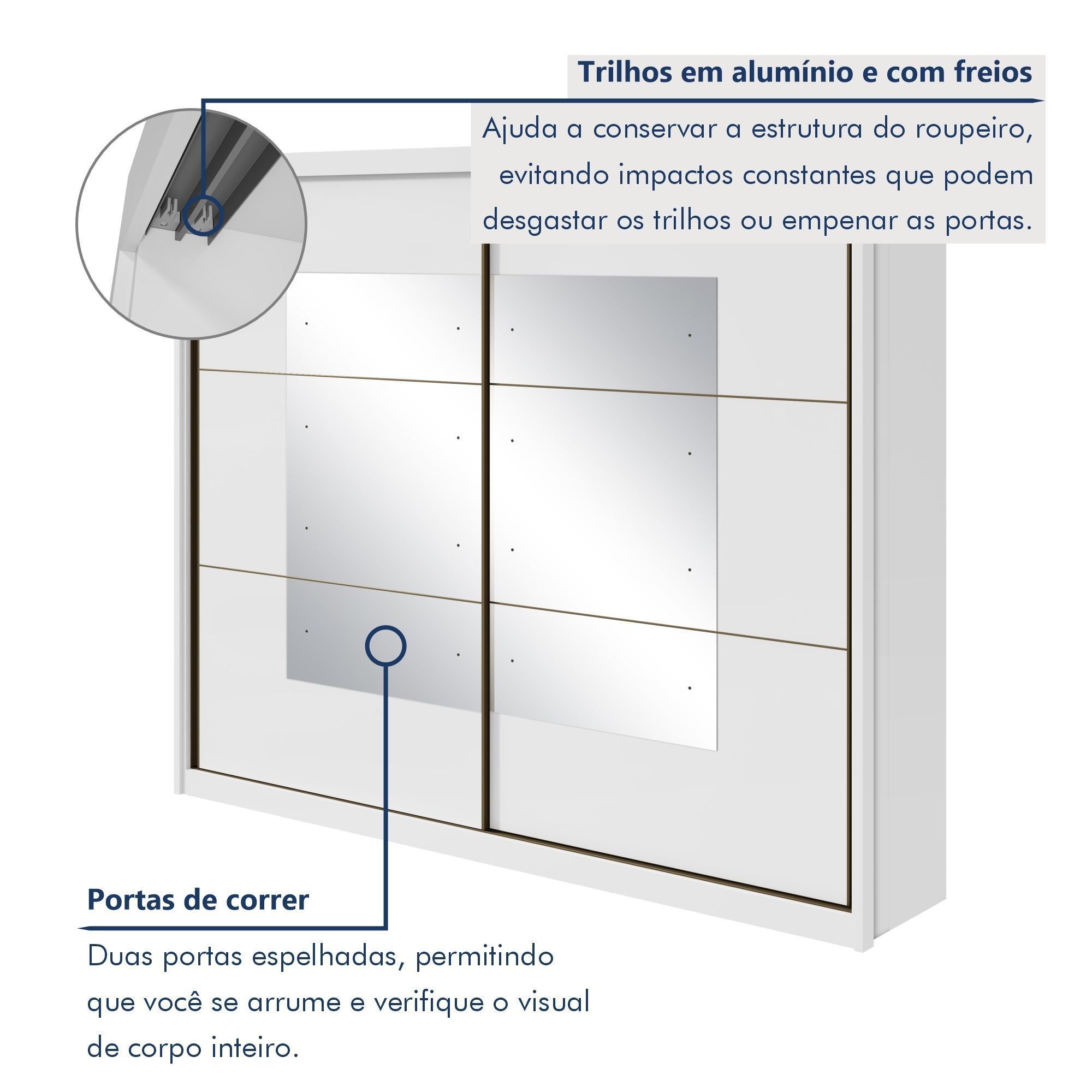 Guarda-roupa Casal com Espelho 2 Portas de Correr 6 Gavetas