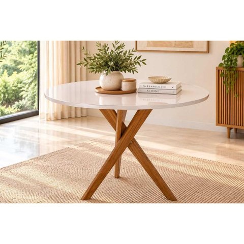 Mesa Cozinha Cacau Madeira c/Vidro 109cm Madeira/Off Cimol