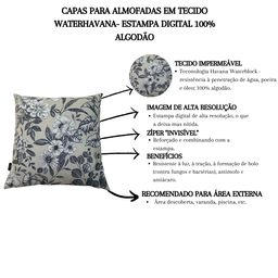 Capa de Almofada Impermeável Estampa Digital 100% Algodão Flor Branca Folhas Pretas Área Externa 43c - 2
