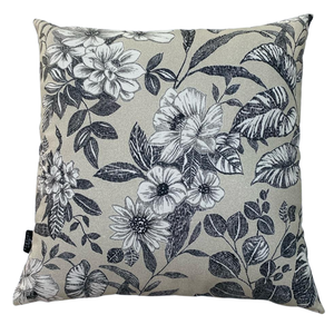 Capa de Almofada Impermeável Estampa Digital 100% Algodão Flor Branca Folhas Pretas Área Externa 43c