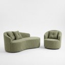 Ver imagem 2 de Kit de 01 Sofá Orgânico Curvo Feijão + 01 Poltrona Confortável Sala Estúdio Amore Bouclê Verde Oliva