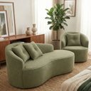 Ver imagem 1 de Kit de 01 Sofá Orgânico Curvo Feijão + 01 Poltrona Confortável Sala Estúdio Amore Bouclê Verde Oliva