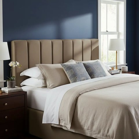 Cabeceira Estofada Queen Tecido em Veludo Suede Liso 160X60cm Cor Bege - Modelo Vertically