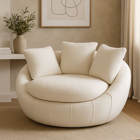 Poltrona Giratória 127cm Golden Bouclé Off White - Sallar Home