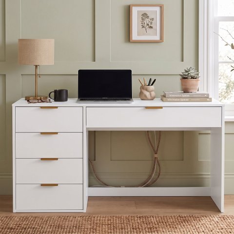 Mesa Escrivaninha com e Porta Objetos Vita 5 Gavetas 136cm Yescasa Branco