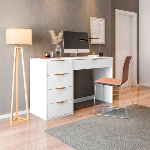 Mesa Escrivaninha com e Porta Objetos Vita 5 Gavetas 136cm Yescasa Branco