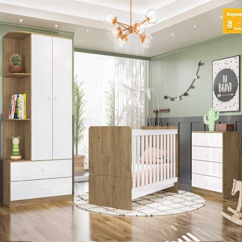 Conjunto Quarto Infantil Labirinto Com Roupeiro, Berço e Cômoda Henn