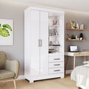 Ver imagem 1 de Guarda-Roupa 02 Portas e 03 Gavetas Pequin Branco/Rosa