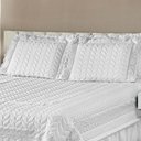 Ver imagem 2 de Kit Cobre Leito Colcha Romance King 5 Peças Micropercal 200 Fios Matelado Costurado Renda - Branco