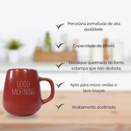 Jogo 4 Caneca Bojuda 260ml Porcelana Fosca para Cappuccino - Vermelha - 4