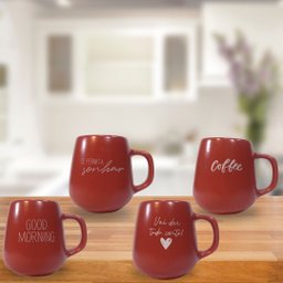 Jogo 4 Caneca Bojuda 260ml Porcelana Fosca para Cappuccino - Vermelha - 5