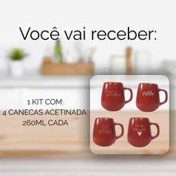 Jogo 4 Caneca Bojuda 260ml Porcelana Fosca para Cappuccino - Vermelha - 6