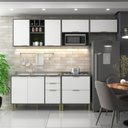Ver imagem 1 de Cozinha Compacta Modulada 6 Portas 5 Gavetas Domus Espresso Móveis Branco/Silver