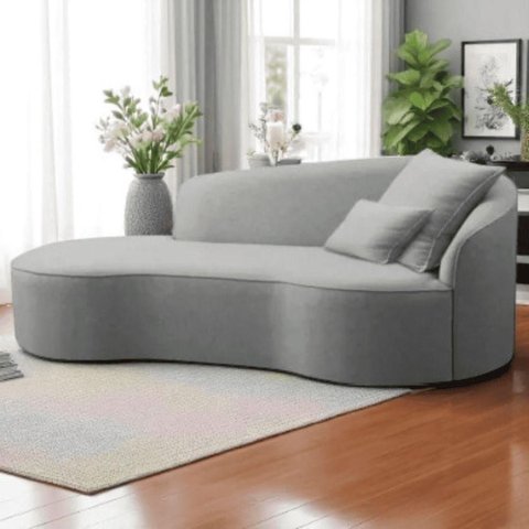 Divã Recamier Sofá Curvo Sala de Tv e Estar Recepção Inglaterra 150cm Lado Esquerdo Bouclé