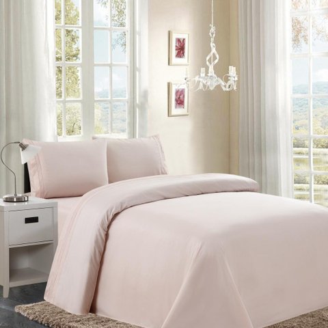Jogo de Cama Queen 300 Fios com Bordado 4 peças Rose Stripes