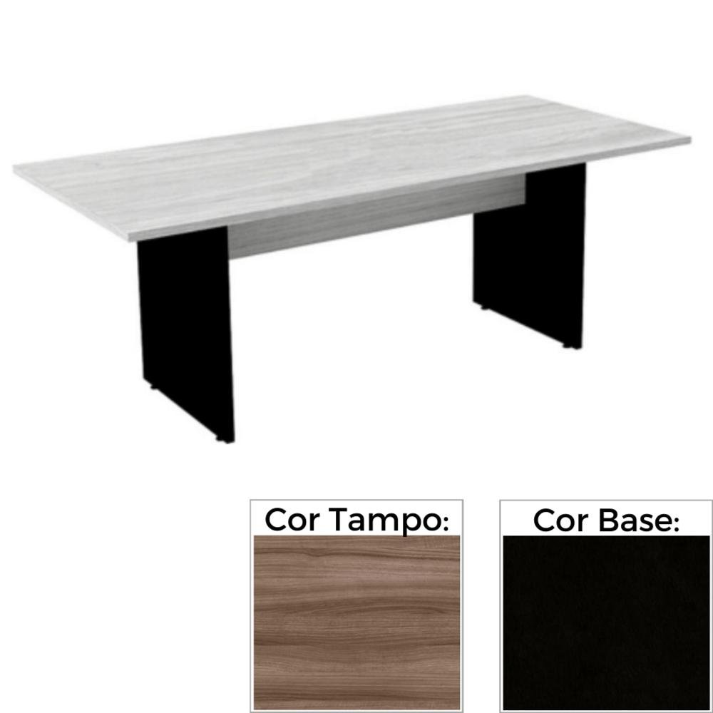 Mesa de Reunião Retangular 260 x 120 cm Pé Painel PE25 em MDP Cor Walnut Base Preto