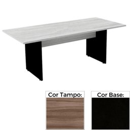 Mesa de Reunião Retangular 260 x 120 cm Pé Painel PE25 em MDP Cor Walnut Base Preto - 1
