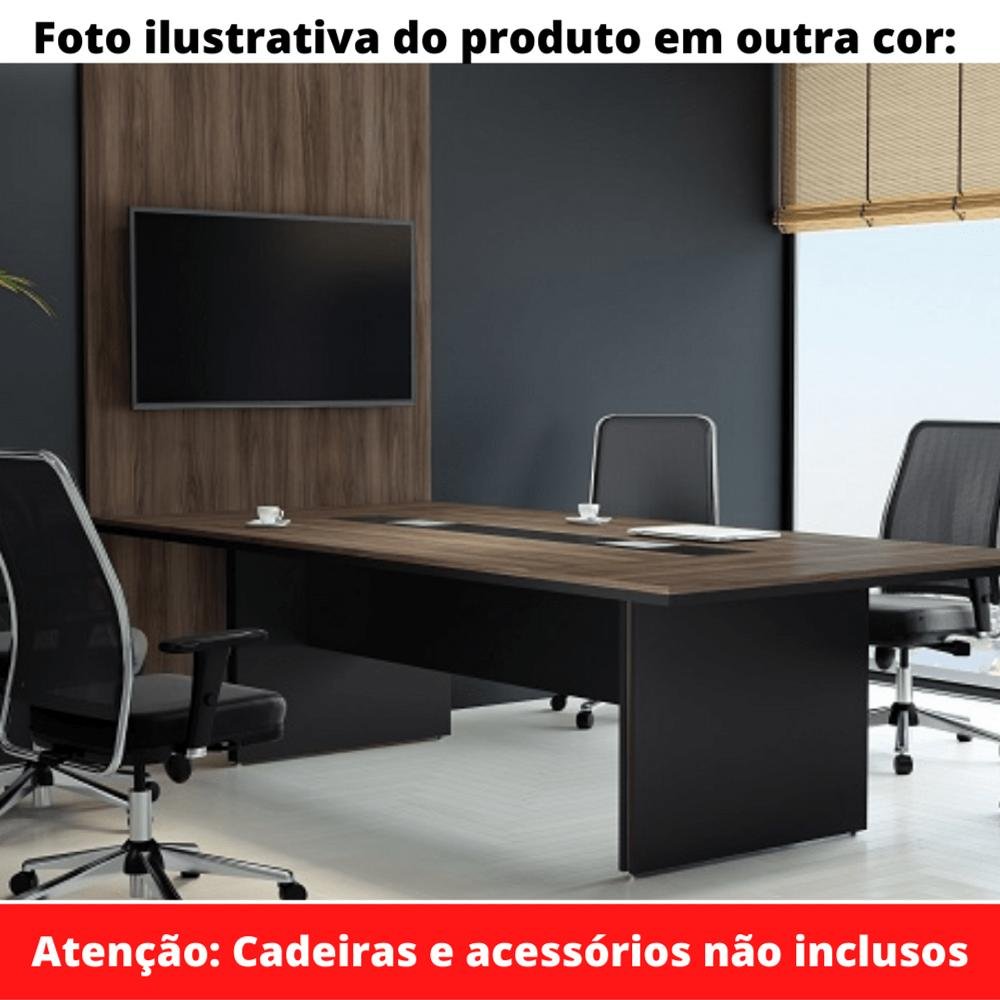 Mesa de Reunião Retangular 260 x 120 cm Pé Painel PE25 em MDP Cor Walnut Base Preto - 4