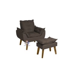 Poltrona/cadeira Decorativa Glamour e Puff Marrom com Pés Quadrado Marrom - 1