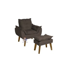 Poltrona/cadeira Decorativa Glamour e Puff Marrom com Pés Quadrado Marrom