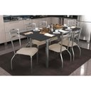 Ver imagem 1 de Conjunto: Mesa Sala Jantar Elba Tampo Madeirado C/ Vidro 160cm e 6 Cadeiras Portugal Cromada/preto