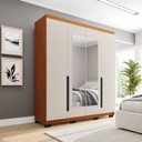 Ver imagem 1 de Guarda-Roupa Casal 4 Portas com Espelho Madrid Bege/Creme/Freijó