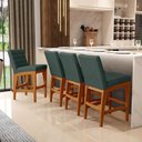 Ver imagem 3 de Kit 02 Banquetas Baixa Cozinha Bancada Bar Sala Jantar Fixa Mila L02 Linho Verde Musgo - Lyam Decor
