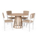 Ver imagem 1 de Mesa de Jantar Redonda Gabi Jade com 4 Cadeiras Estofadas Ella Branco/bege
