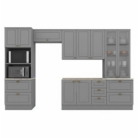 Cozinha Modulada Nova York 5 Peças com Cristaleira Cinza Hp – Henn