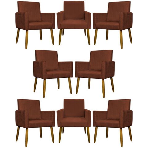Kit 8 Poltronas Decorativas Mari Pé Palito Castanho - Terracota Suede