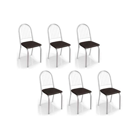 Cadeiras de Cozinha Noruega C077 Kit 6 Un Cromada - Assento Preto 110 - Kappesberg